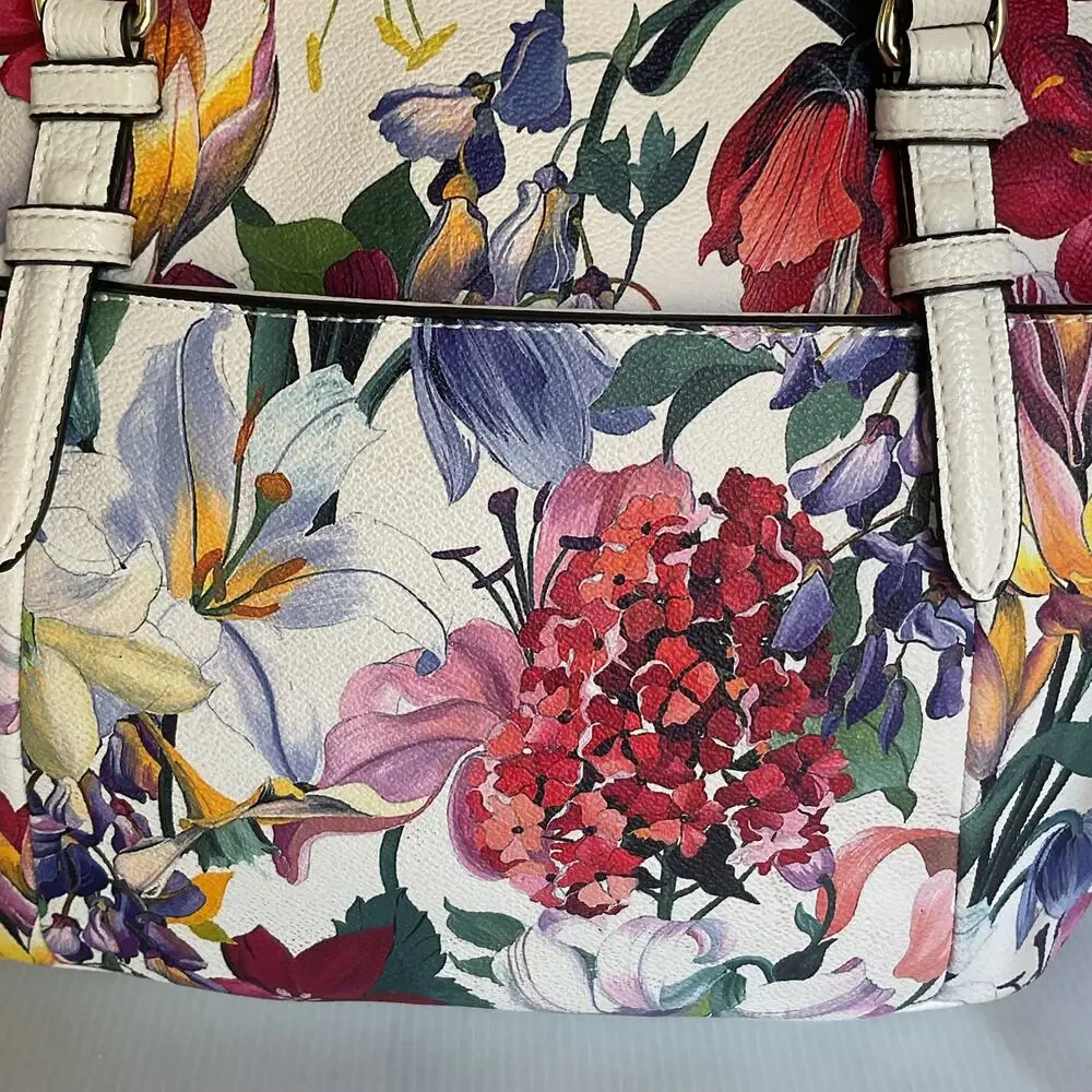 Dana Buchman Floral Satchel Handbag White Multicolor Shoulder Crossbody Bag